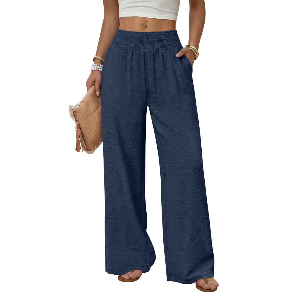 Elena Pantaloni Wide Leg Donna – Modello a Vita Alta con Tasche