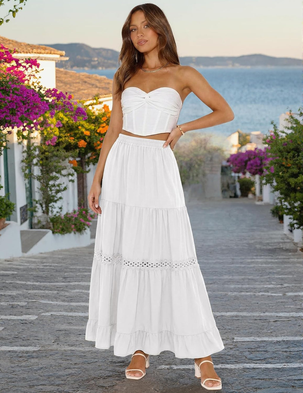 Jupe Edith Gonna Maxi Donna Boho – Jupe Longue en Coton avec Détails en Dentelle Crochet