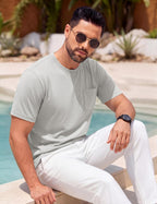 Matteo T-Shirt Uomo in Cotone con Taschino – Maglietta Casual Girocollo a Maniche Corte