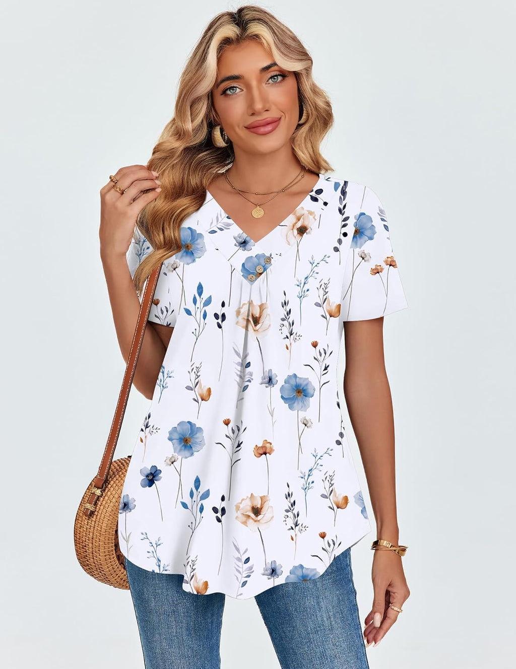 Valentina Blusa Donna – Scollo V Incrociato, Top Plissettato Casual Elegante
