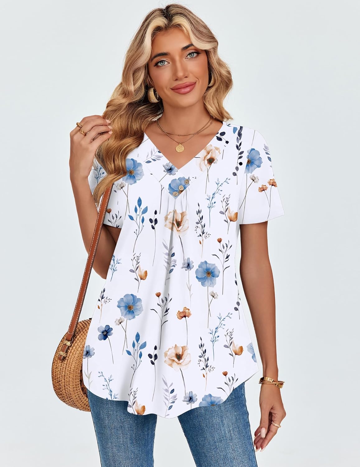 Valentina Blusa Donna – Scollo V Incrociato, Top Plissettato Casual Elegante