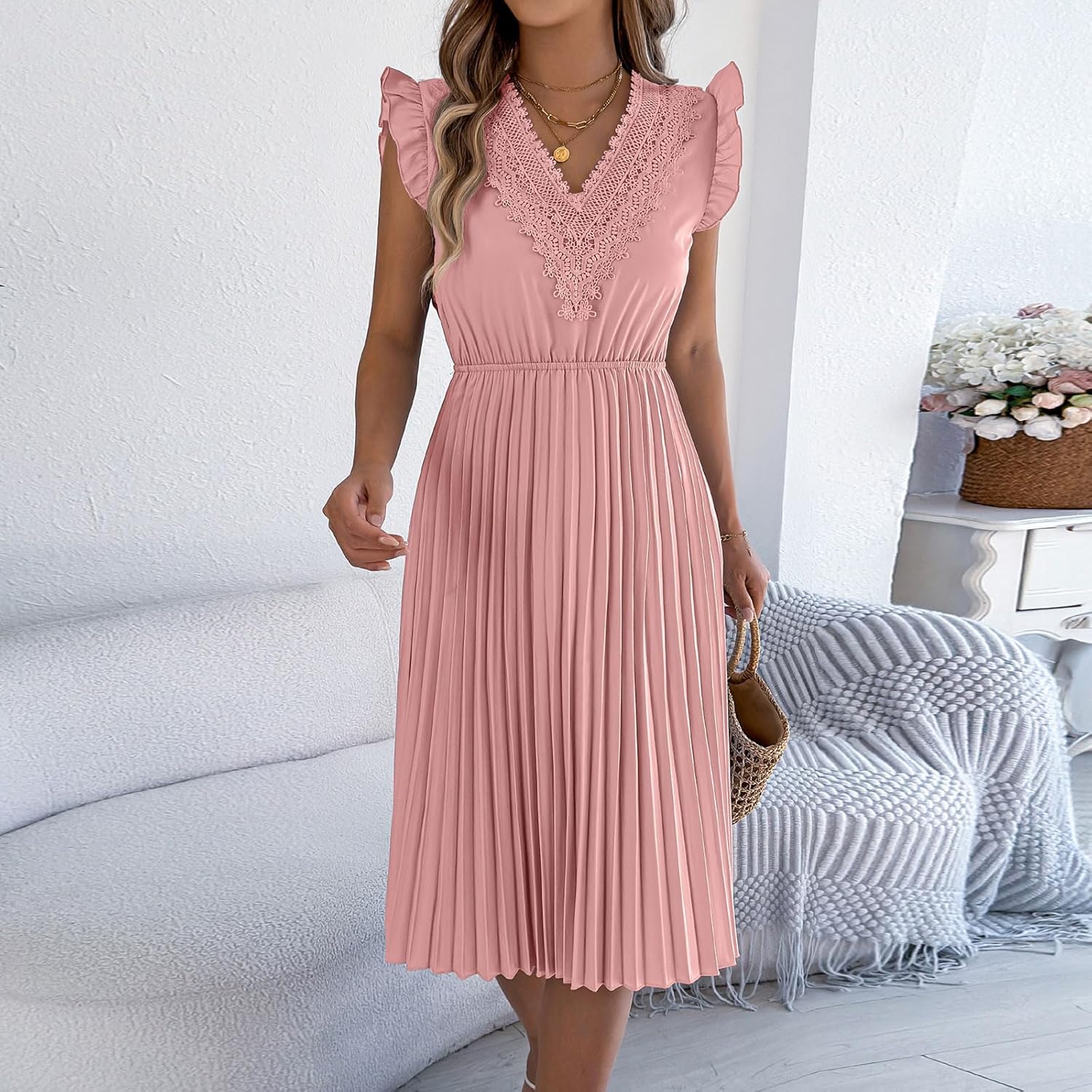 Vestido de verano Sabrina para mujer con estampado de leopardo – vestido elegante acampanado con espalda descubierta
