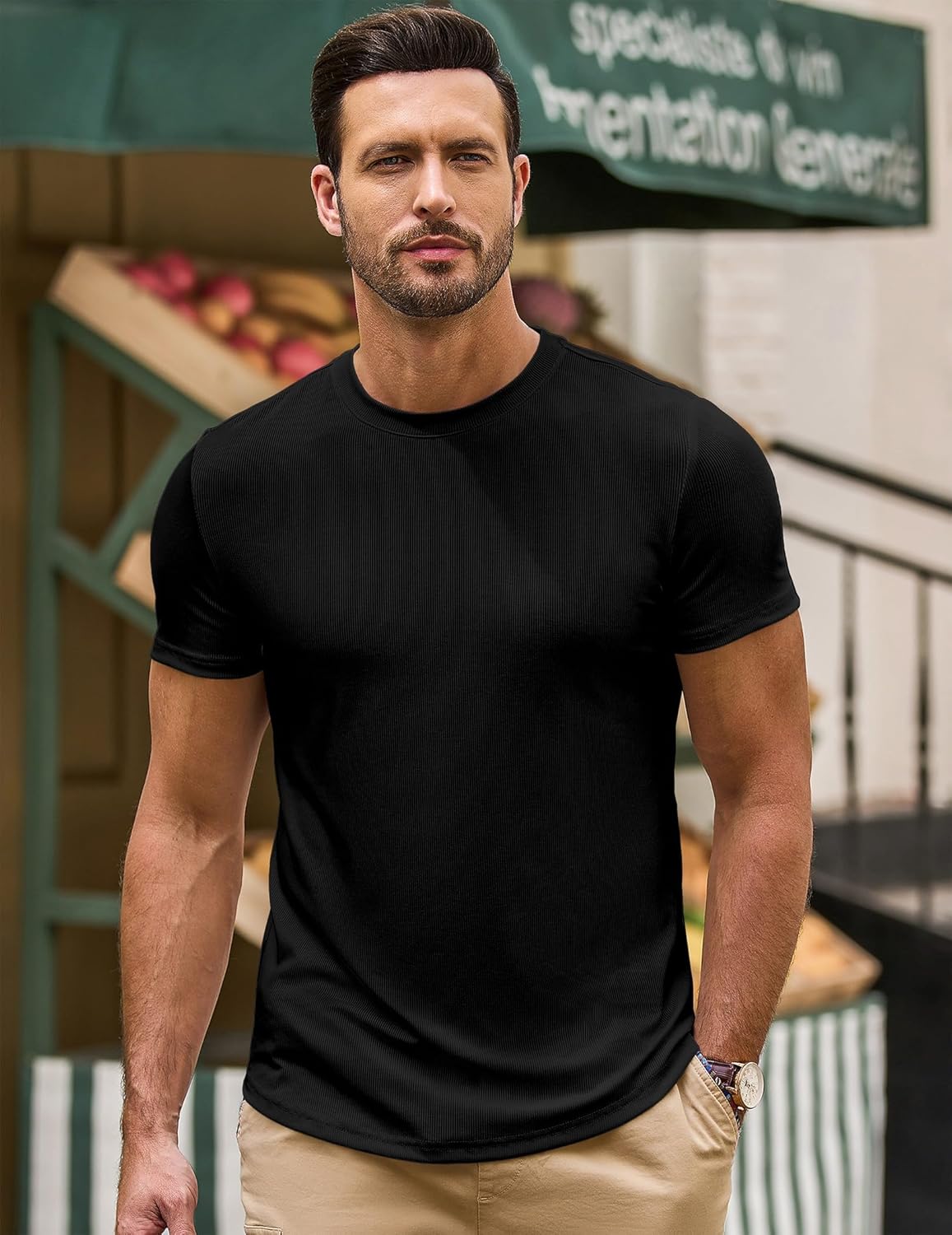 Camiseta ajustada Luca para hombre – Camiseta deportiva elástica de manga corta