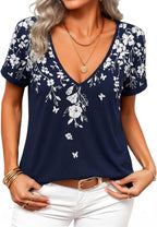 Bianca Top Femme – Col V Profond, Manches Courtes, Sexy Élégant Décontracté