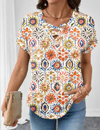 Francesca Pull Femme – Col V Croisé, Manches Courtes, Élégant Décontracté