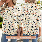 Martina Blusa Mujer – Cuello en V, Mangas 3/4, Túnica Floral Plisada Elegante
