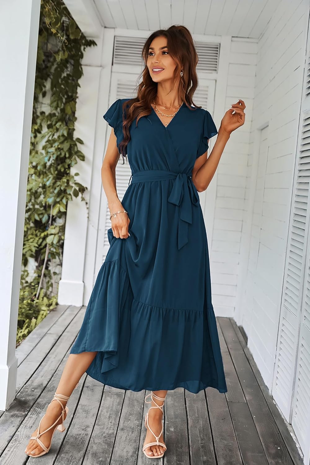Valentina Vestito Boho da Donna – Abito Maxi Floreale con Scollo V e Cintura