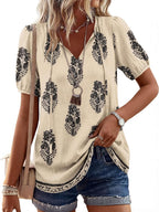 Blouse Bohème Femme Francesca – Col V avec Lien, Manches Bouffantes, Fluide Décontractée
