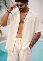 Lorenzo Camicia Crochet Uomo – Camicia Estiva in Maglia Traforata Stile Cuban