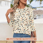 Martina Blusa Mujer – Cuello en V, Mangas 3/4, Túnica Floral Plisada Elegante