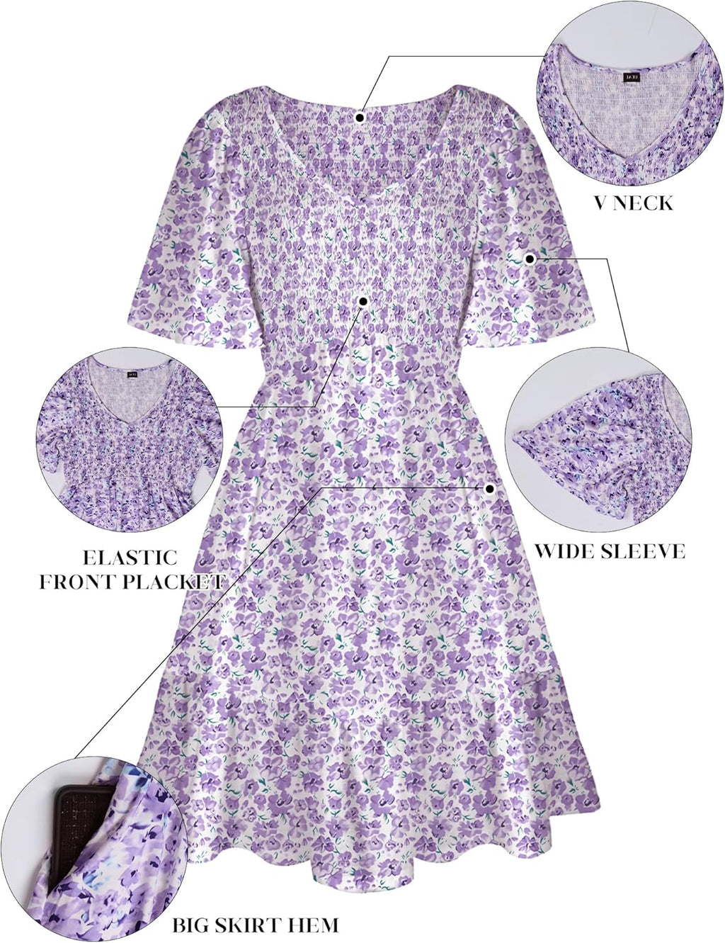 Robe Femme Martina Florale – Col V Smock, Manches Volantées, Ligne A Estivale