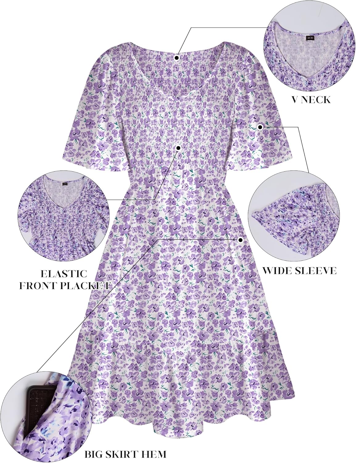 Robe Femme Martina Florale – Col V Smock, Manches Volantées, Ligne A Estivale