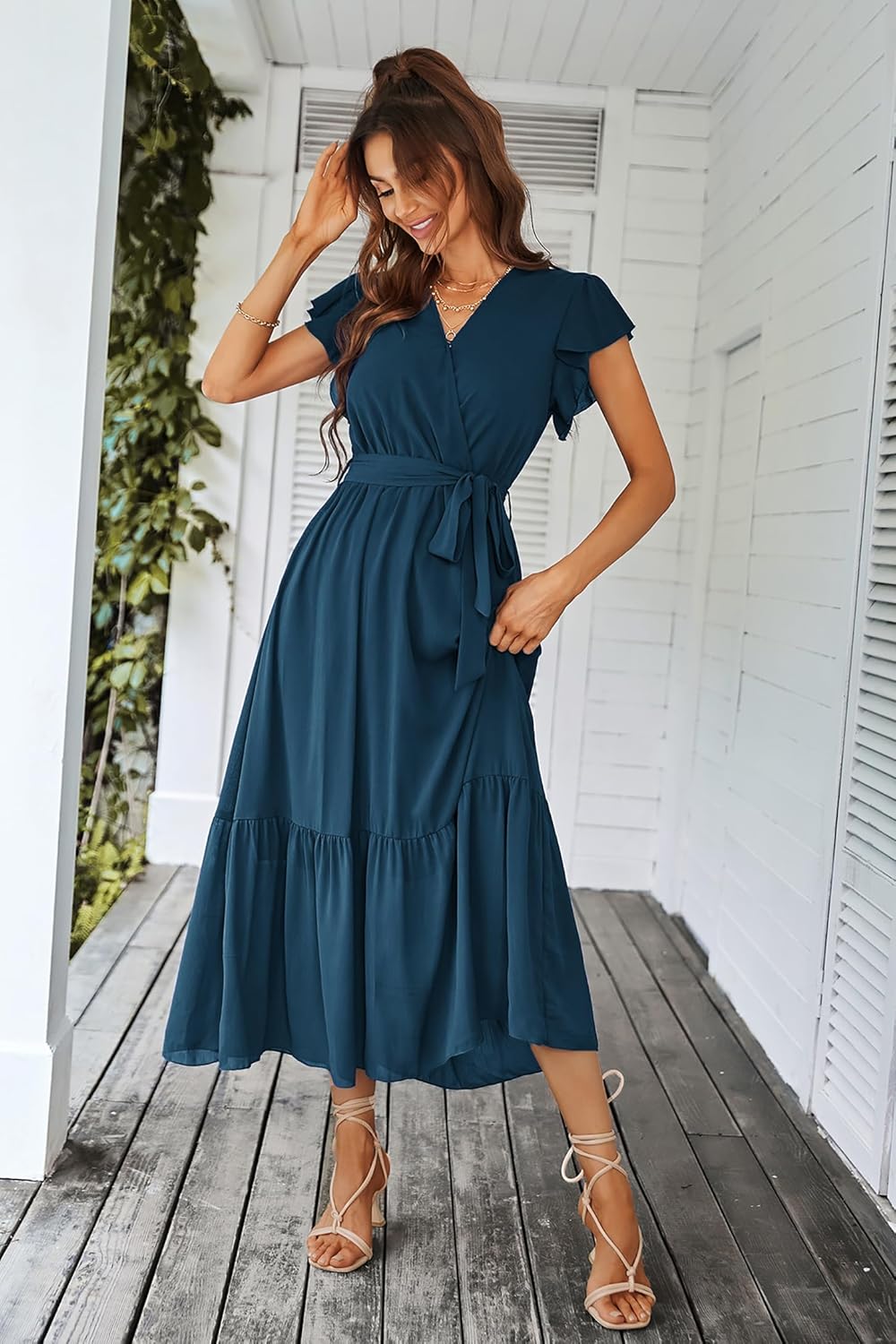 Valentina Vestido Boho para Mujer – Vestido Maxi Floral con Escote en V y Cinturón
