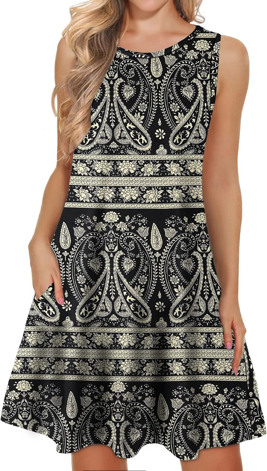 Valeria Robe Femme – Robe d’Été Florale, Sans Manches, Poches Décontractée
