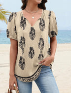 Blouse Bohème Femme Francesca – Col V avec Lien, Manches Bouffantes, Fluide Décontractée