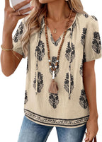 Blouse Bohème Femme Francesca – Col V avec Lien, Manches Bouffantes, Fluide Décontractée