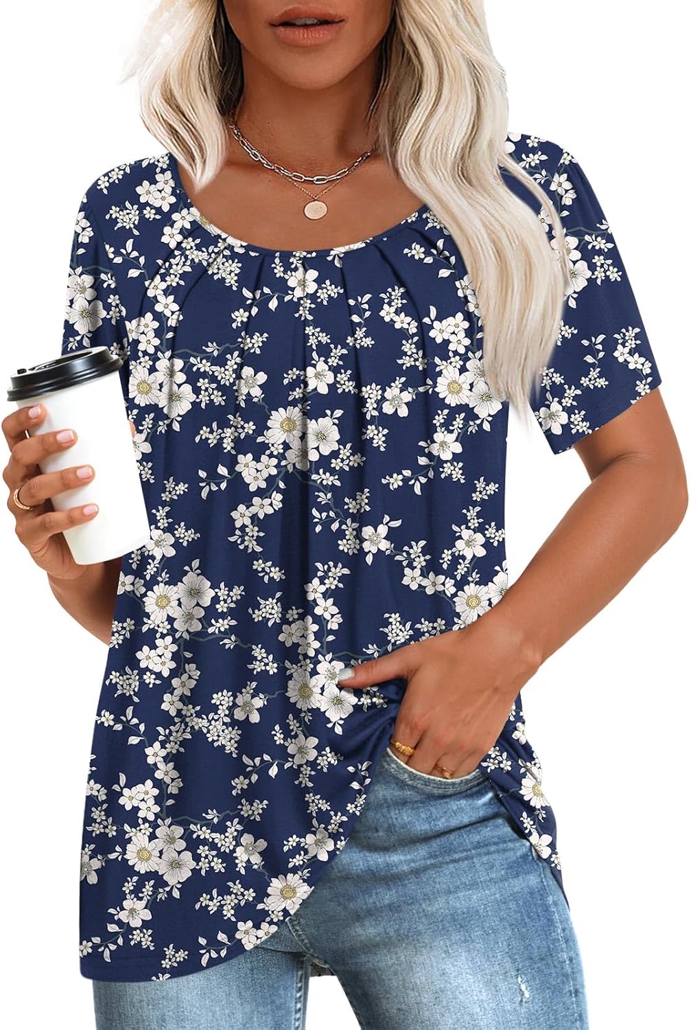 Laureen Maglia Donna Tunica – Maniche Corte, Pieghe Frontali, Casual M-3XL