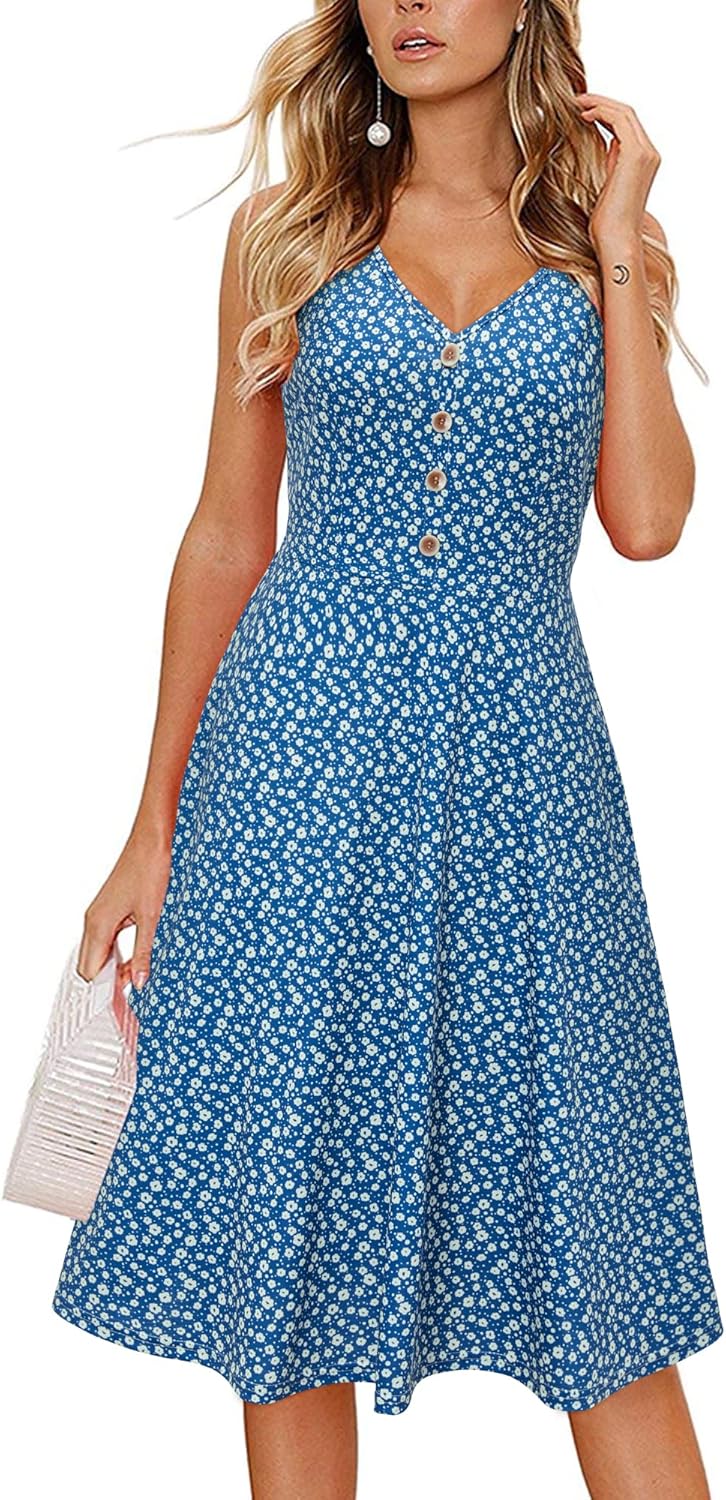 Melany Abito Donna Midi Floreale – Scollo V, Senza Maniche, Tasche Estivo