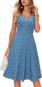Melany Abito Donna Midi Floreale – Scollo V, Senza Maniche, Tasche Estivo