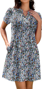 Elena Abito Donna T-Shirt – Vestito Scollo V Maniche Corte Tasche Casual Estivo