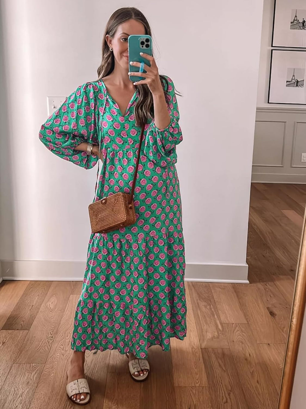 Mandie Abito Donna Maxi Boho – Scollo V Profondo, Mezza Manica, A-Line Estivo