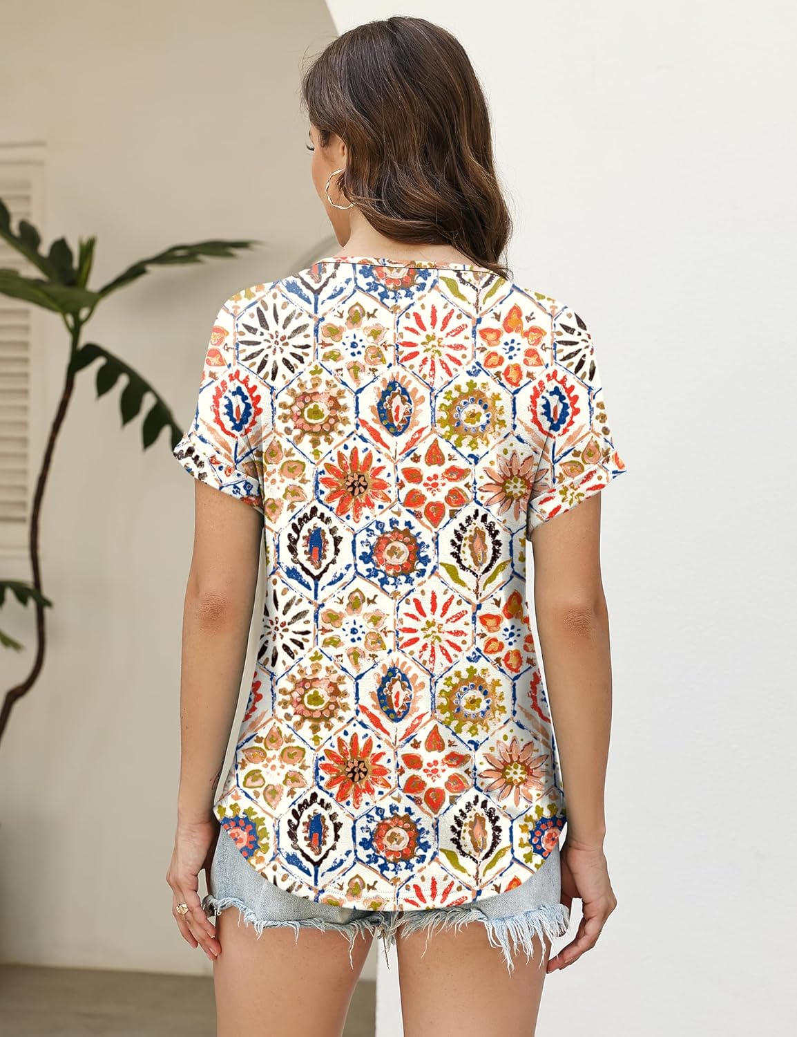 Francesca Pull Femme – Col V Croisé, Manches Courtes, Élégant Décontracté