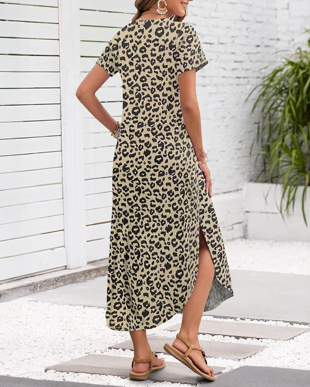 Madonna Vestido Mujer Maxi – Escote en V, Abertura Lateral, Bolsillos Casual Verano