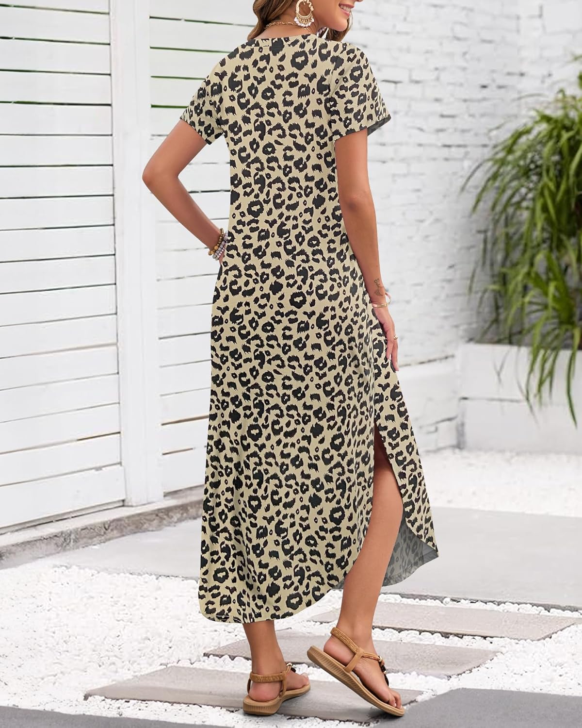 Madonna Vestido Mujer Maxi – Escote en V, Abertura Lateral, Bolsillos Casual Verano