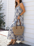 Melichin Robe Femme Maxi Bohème – Bretelles Fines, Encolure U, Smock, Volants Estival