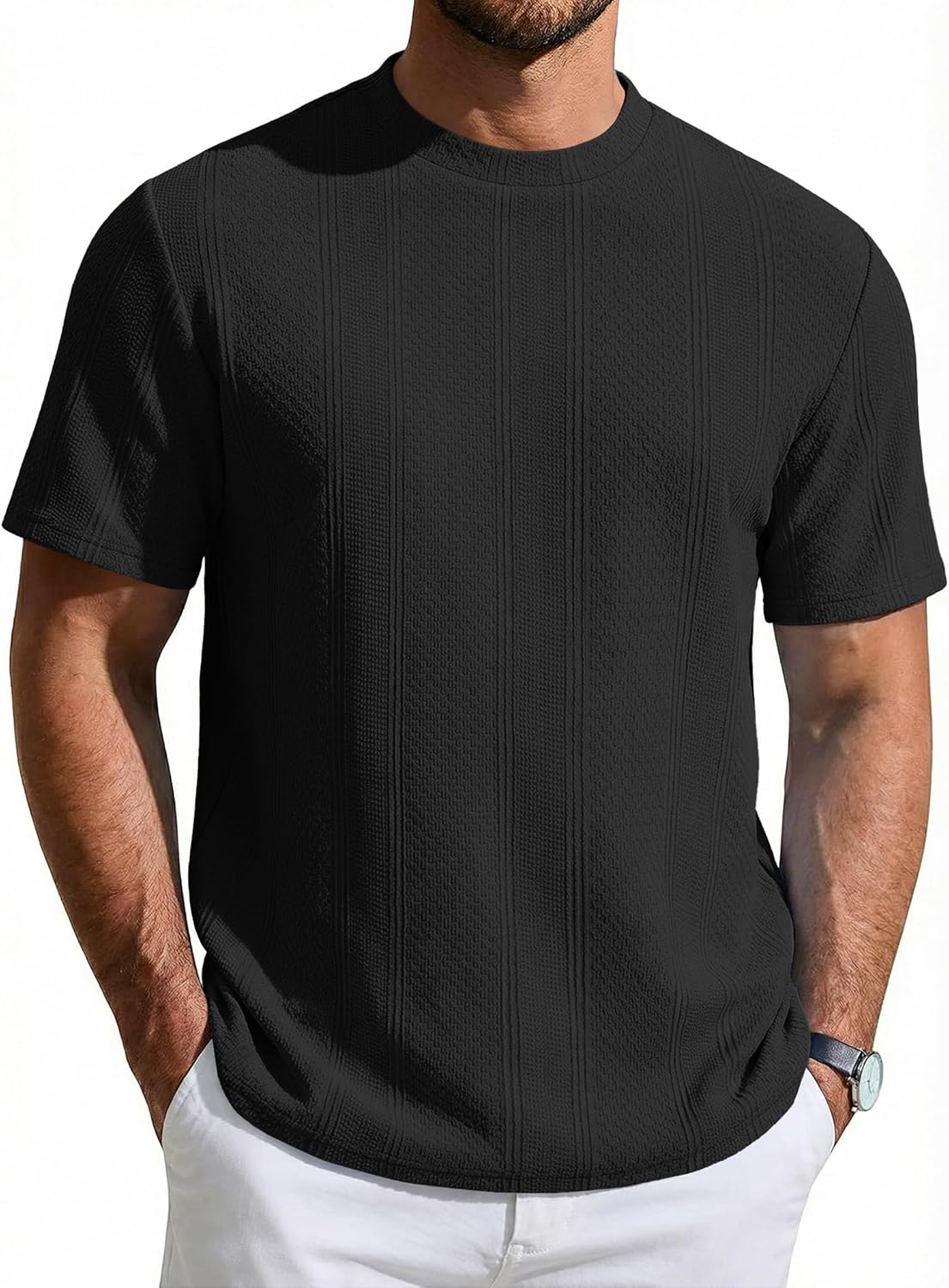 Camiseta Matteo para hombre en tejido jacquard – Camiseta casual elegante de cuello redondo