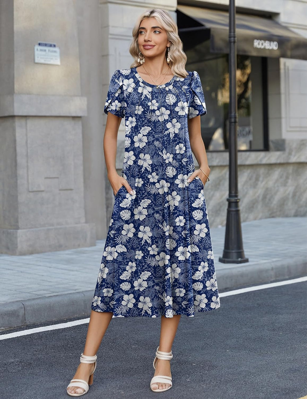 Sofia Abito Estivo Donna – Vestito Midi Floreale Casual con Tasche e Maniche Corte