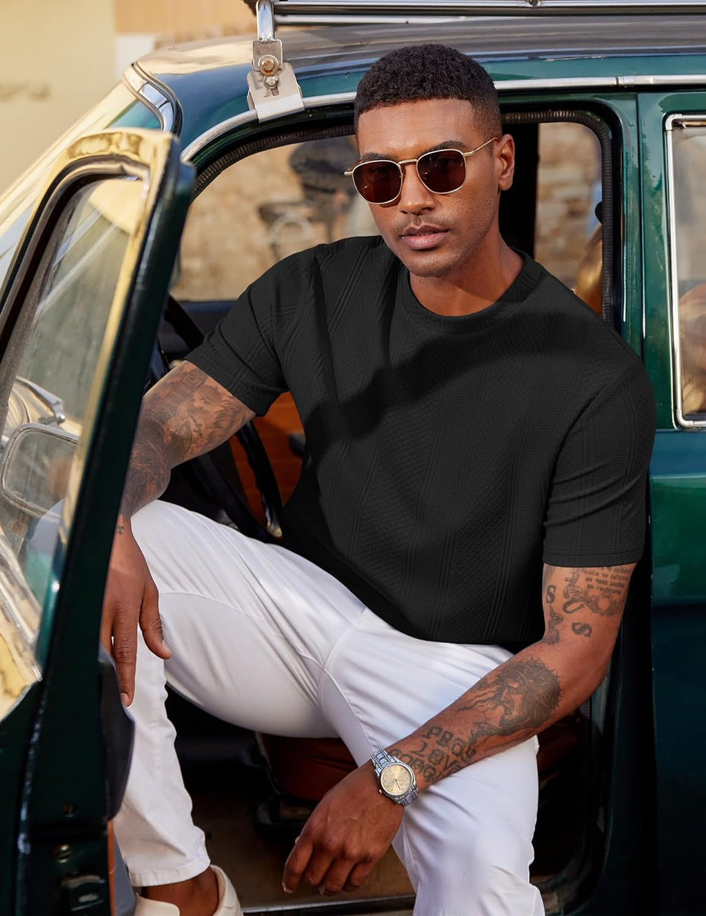 Camiseta Matteo para hombre en tejido jacquard – Camiseta casual elegante de cuello redondo