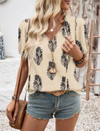 Blouse Bohème Femme Francesca – Col V avec Lien, Manches Bouffantes, Fluide Décontractée