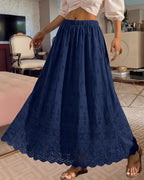 Dowerme Skirt for Women – Boho Maxi Cotton Skirt with Sangallo Embroidery