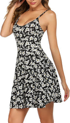 Luna Robe Femme Mini Fleurie – Bretelles Col V, Robe d'Été Coupe A-Line