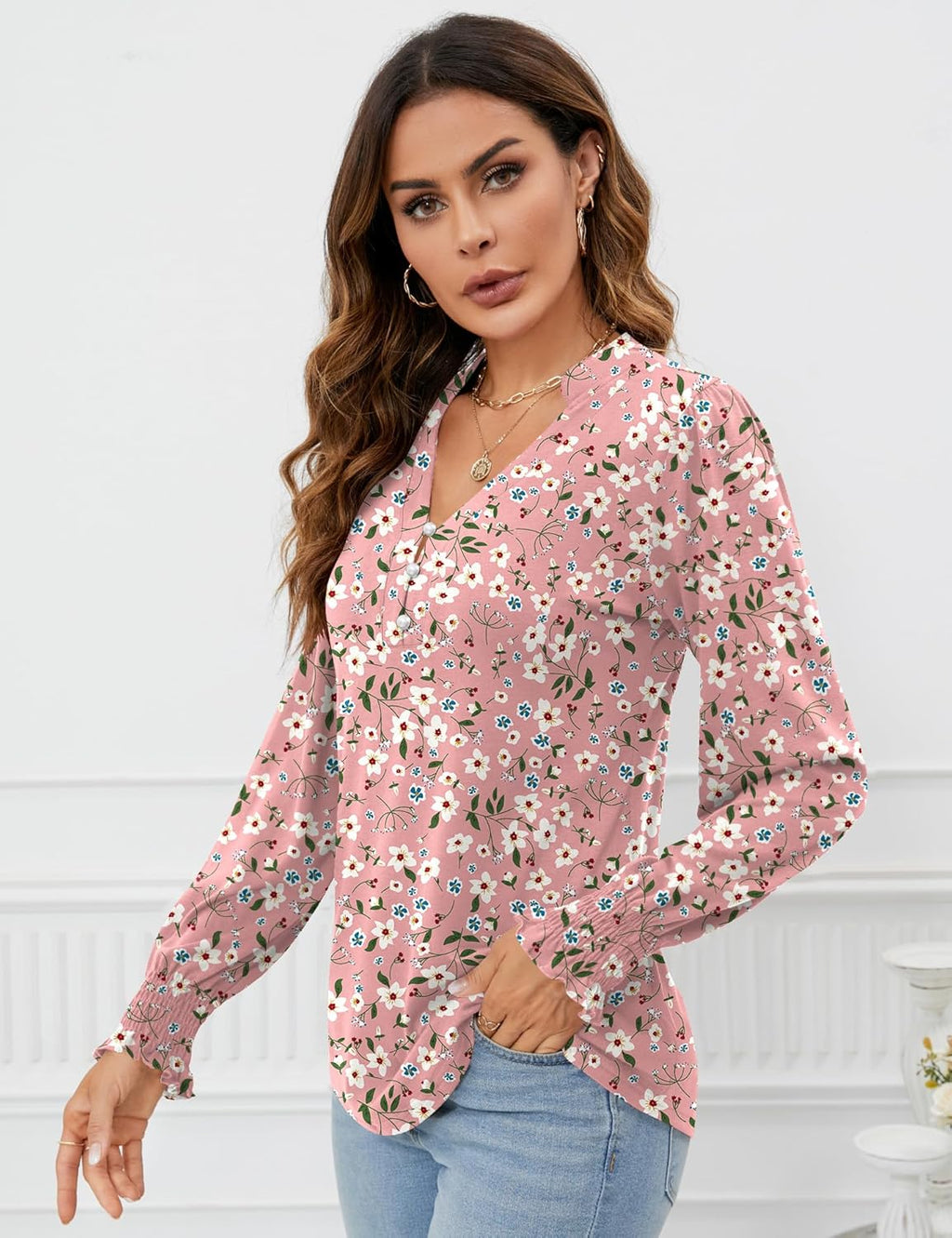 Beatrice Blusa Donna – Scollo V, Maniche Lunghe a Sbuffo, Tunica Elegante Casual