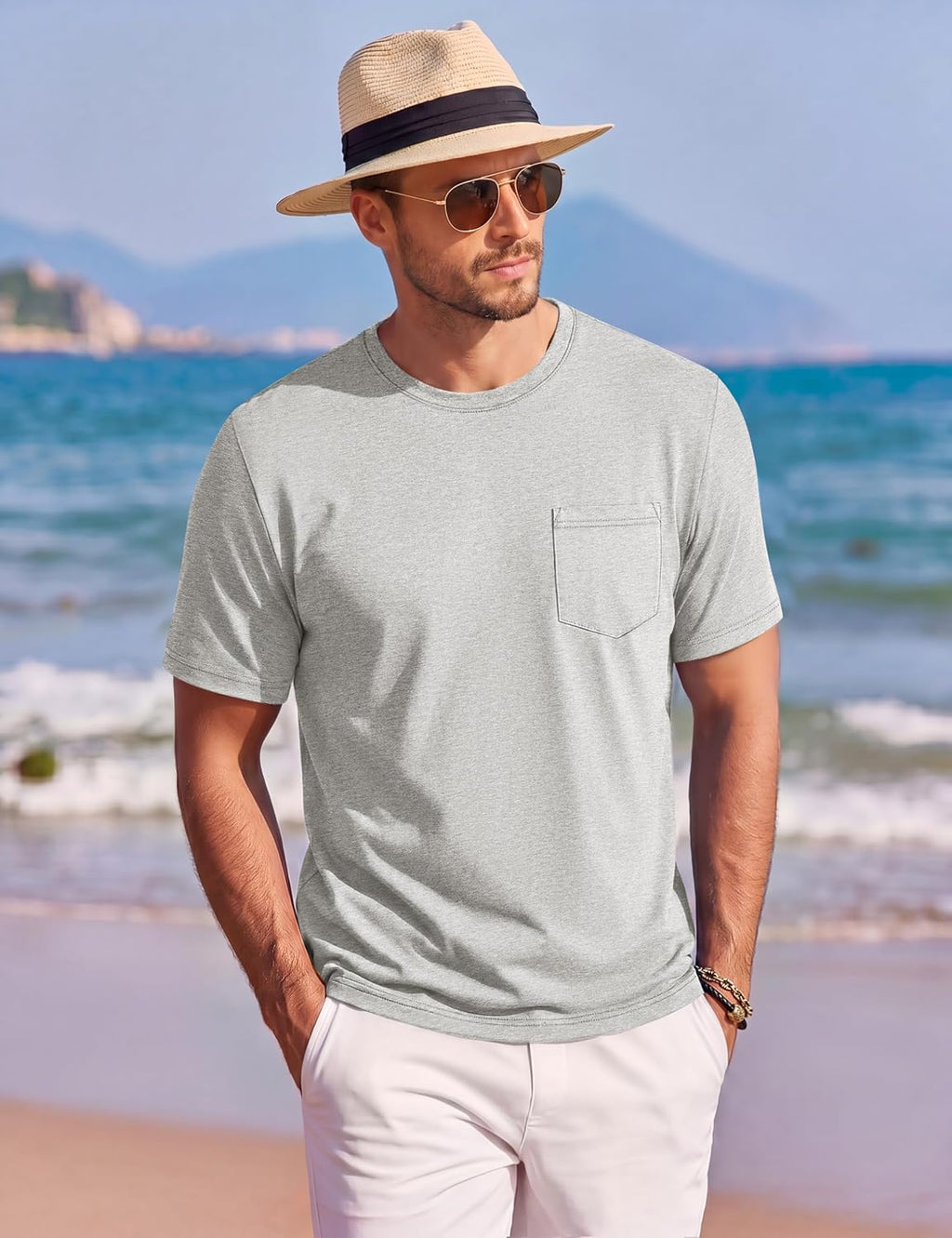 Matteo T-Shirt Uomo in Cotone con Taschino – Maglietta Casual Girocollo a Maniche Corte
