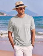 Matteo T-Shirt Uomo in Cotone con Taschino – Maglietta Casual Girocollo a Maniche Corte