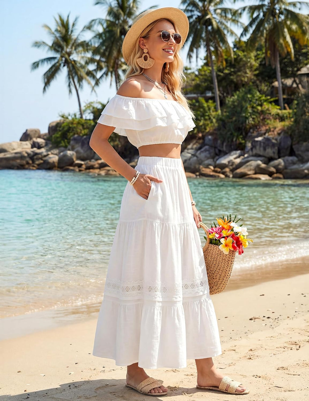 Gonna Jelly Donna – Gonna Maxi Boho con Dettagli in Pizzo e Tasche