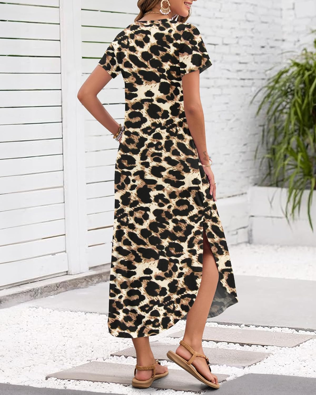 Francesca Robe Maxi Femme – Col V, Fente Latérale, Poches, Robe Décontractée