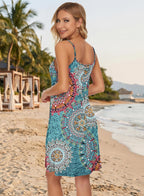 Luna Vestido Mini Mujer de Verano – Tirantes Cuello V, Bolsillos Vestido Casual Chic