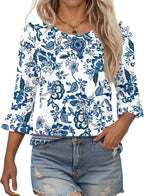 Francesca Tunica Donna – Girocollo, Maniche 3/4 Volant, Blusa Plissettata Casual