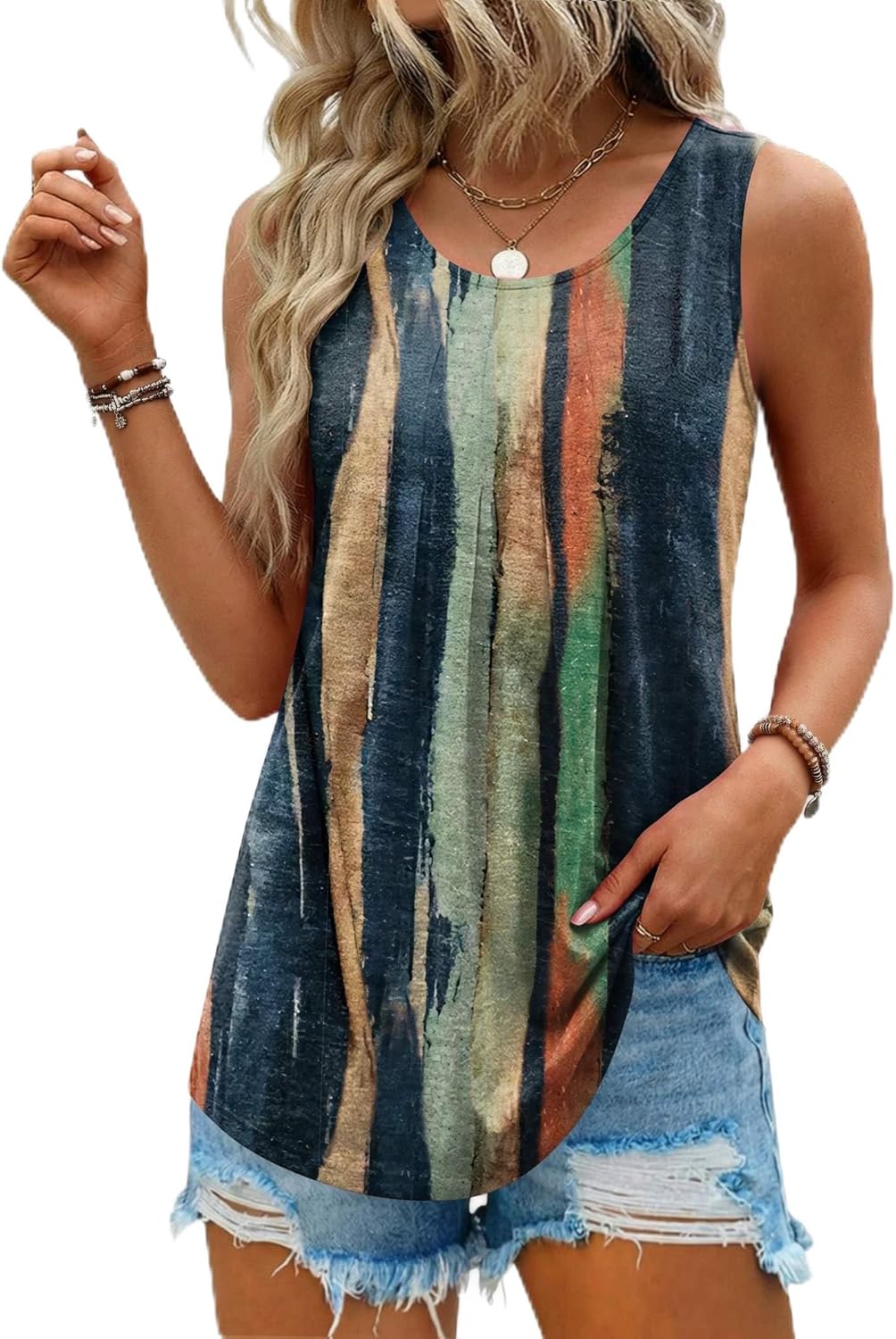 Canotta Alessia para mujer – Top plisado sin mangas, casual elegante túnica