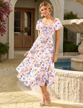 Margaritta Robe Femme Maxi Florale – Col Carré, Manches Bouffantes, Smock Ligne A
