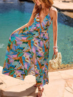 Robe Livia Femme – Robe Maxi Bohème, Col V Profond, Fente d'Été