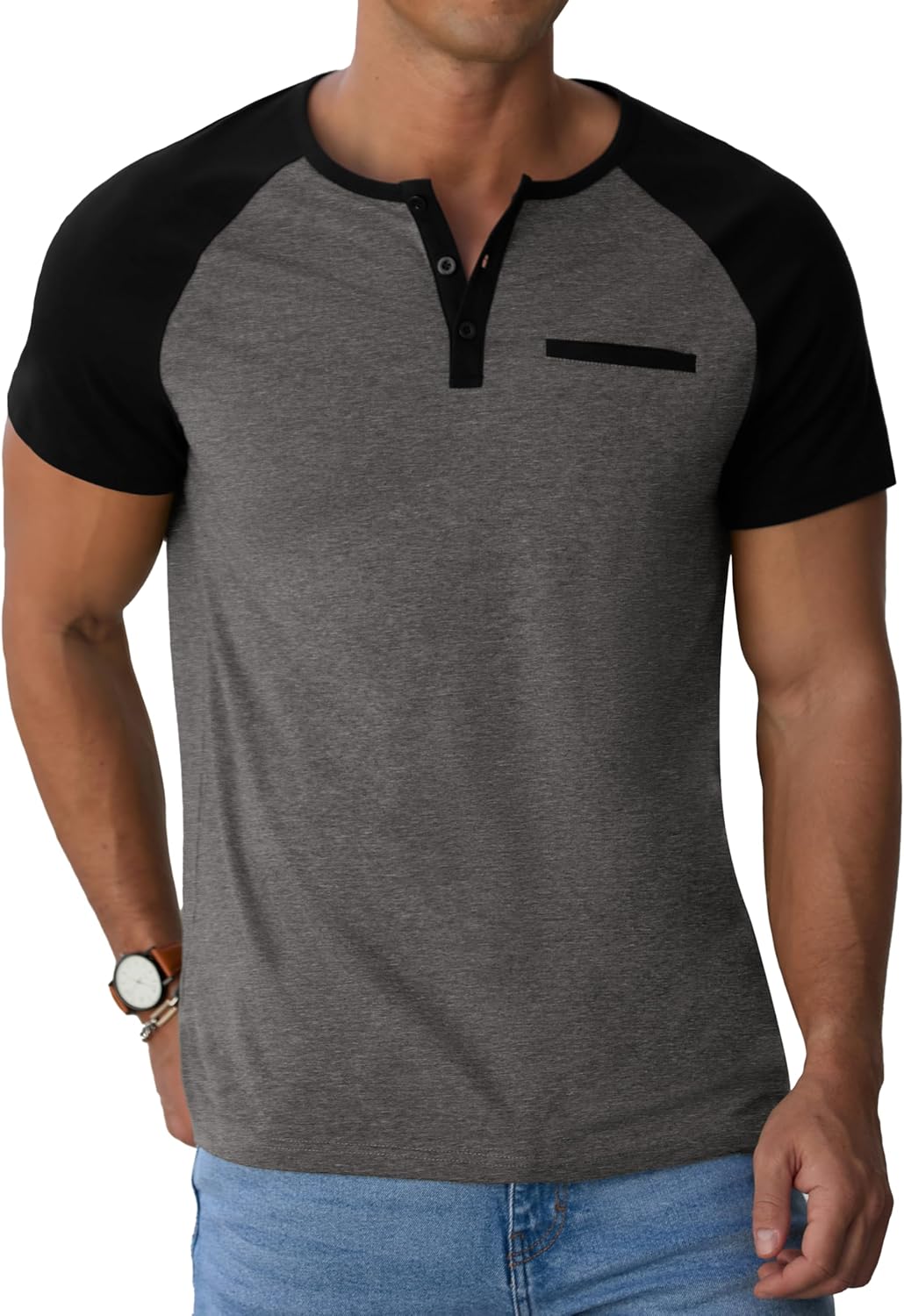 Marco T-Shirt Henley da Uomo – Maglietta in Cotone con Bottoni e Taschino