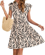 Aira Robe d'été Femme – Robe Mini avec Col en V, Manches Volantées et Poches