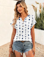 Chiara Blouse Femme – Col V, Manches Courtes, Top Bohème Élégant Décontracté S-3XL