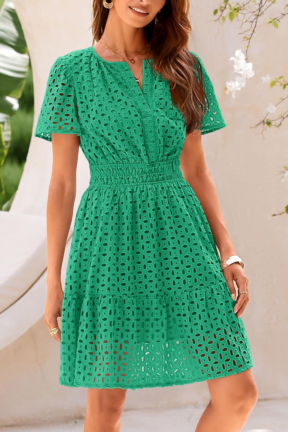 Giulia Vestito Donna Estivo – Pizzo Sangallo, Scollo V, A-Line Mini Elegante
