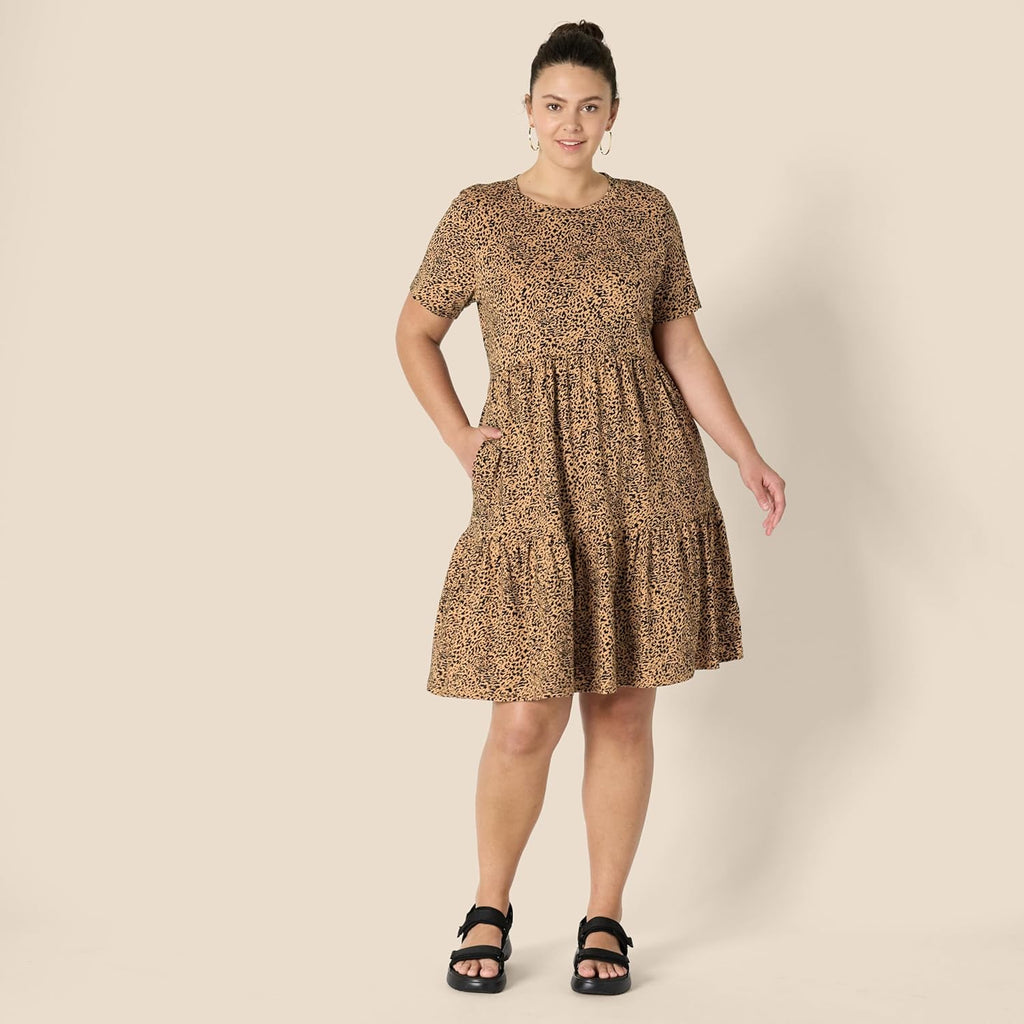 Clara Abito Donna Cotone Midi – Vestito T-Shirt Girocollo Maniche Corte A-Line